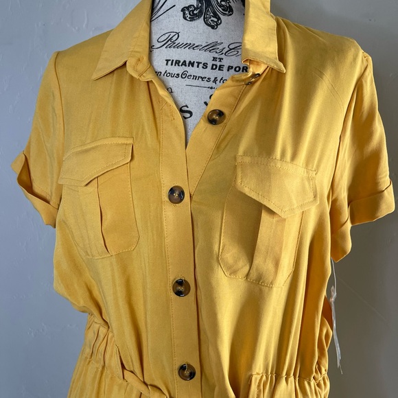 NWT Justify medium collared mustard button down dress, tie waist and pockets! - Picture 6 of 14